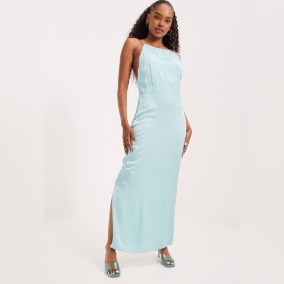 SAMSOE Dresses & Skirts - Samsøe Linea Long Satin Maxi Dress in Iced Aqua. size Large